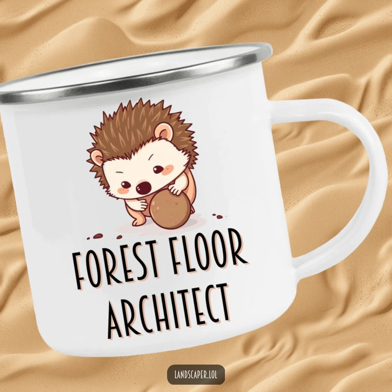 Funny Hedgehog Camping Mug: A determined hedgehog rolls a dirt ball, perfect for sipping coffee on your next funny outdoor adventure.