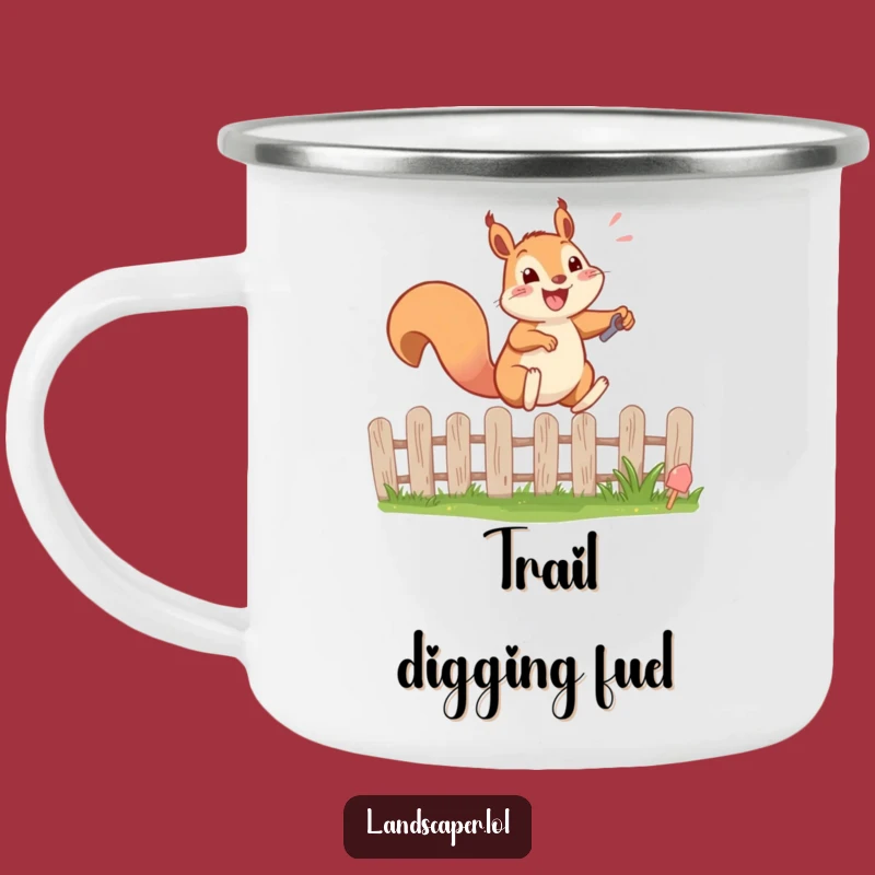 Funny Squirrel Leaping Fence Camping Mug: Durable & Energetic Garden Gift