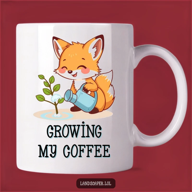 Funny Fox Cub Watering Sapling Mug: Adorable & Hilarious Nature Gift