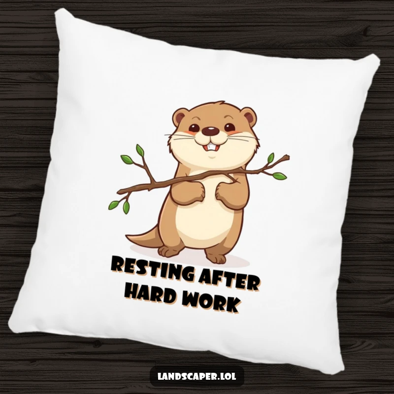 Funny otter holding a pruned branch with a look of intense determination. This pillow brings comfort and a touch of woodland focus.