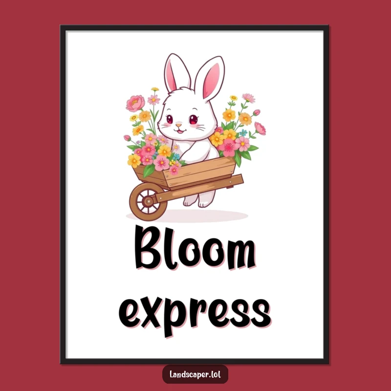 Funny Bunny Flower Wheelbarrow Digital Art: Instant Download of Garden Whimsy