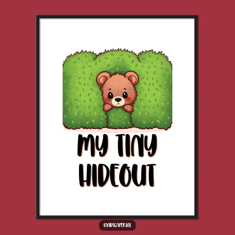 Funny Bear Cub Hedge Digital Art: Instant Hilarious Woodland Decor for Your Walls