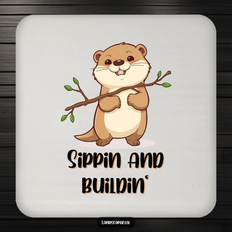 Funny otter with a serious expression carrying a pruned branch. These coasters add a touch of woodland industriousness to any table.
