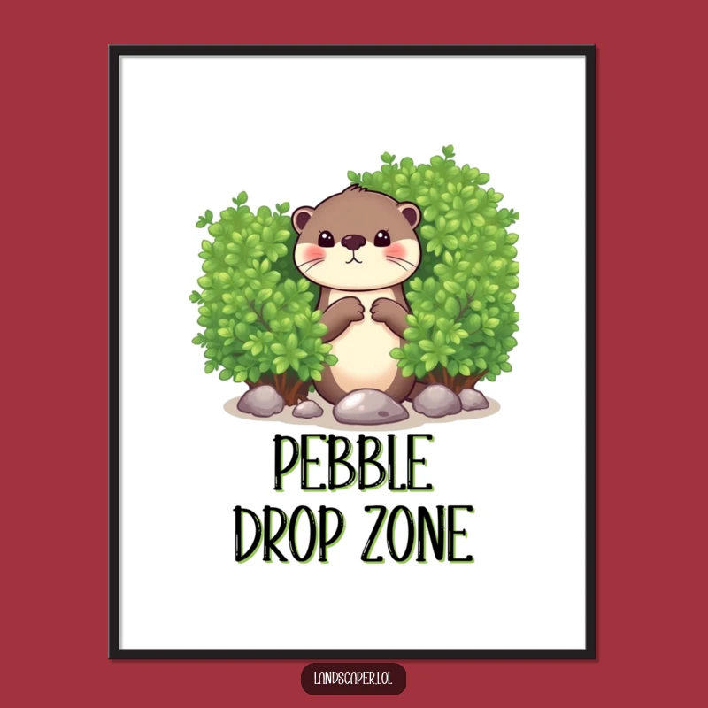 Funny Otter Dropping Pebble Poster: Quirky Wildlife Art Print Gift