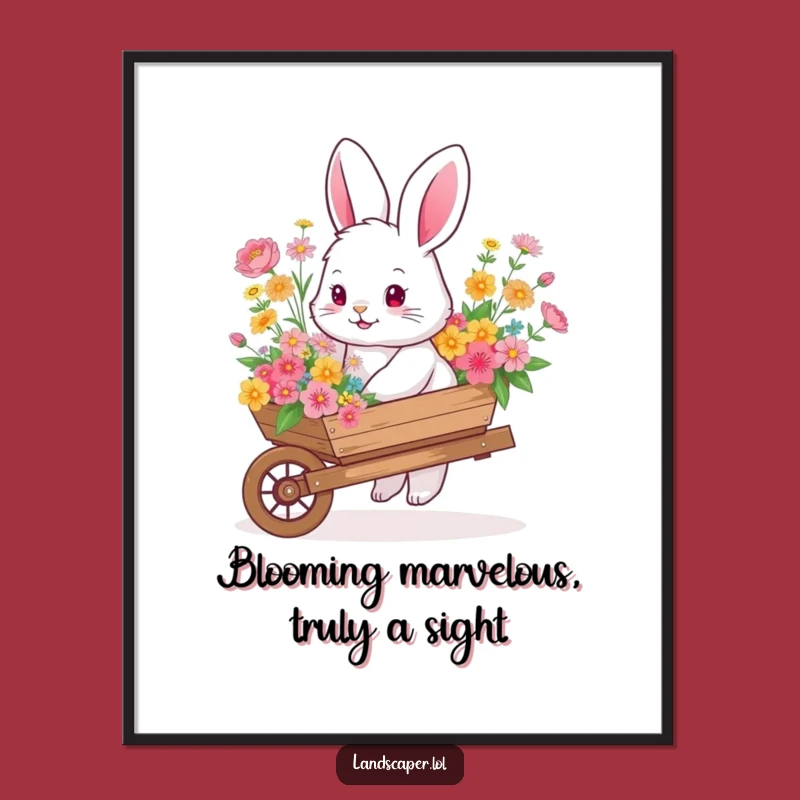 Free Printable Wall Art: Funny Bunny Flower Wheelbarrow Poster, Hilarious Downloadable Decor