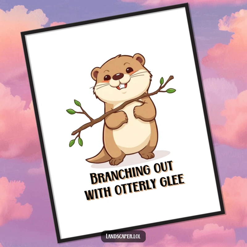 Funny Free Printable Wall Art: Determined otter clutching a pruned branch, ready to tackle any decorating project.