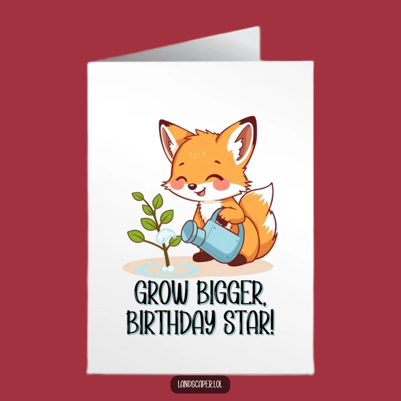 Free Printable Fox Cub Birthday Card: Funny Watering - Downloadable Nature Gift