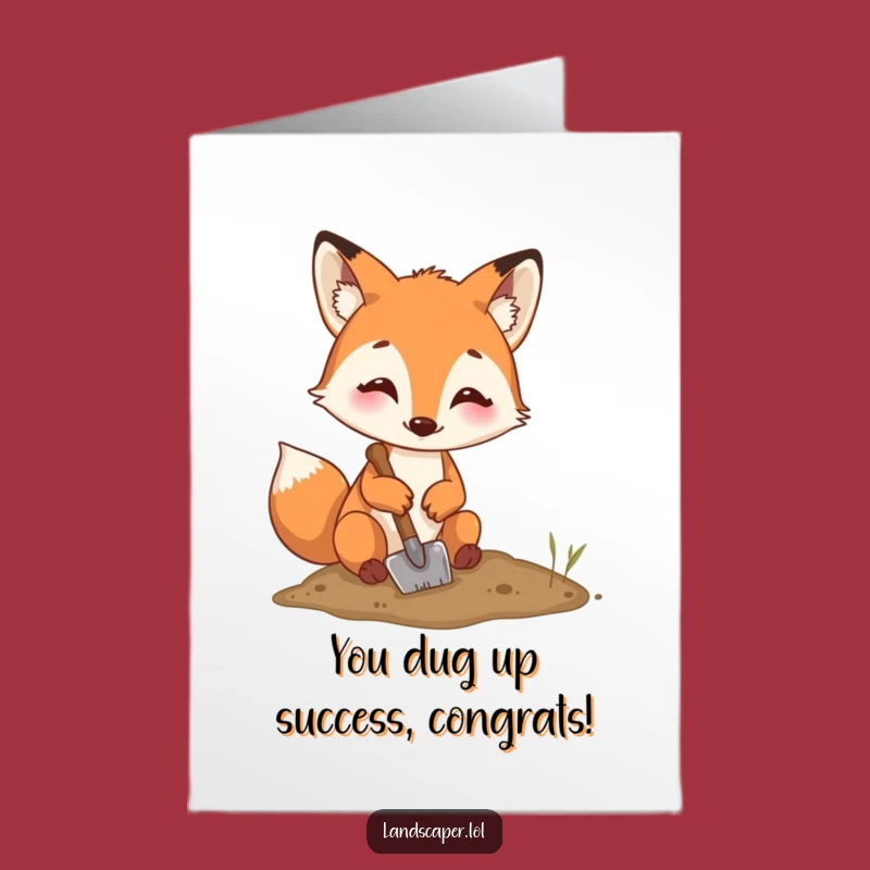 Free Printable Congrats Card: Focused Fox Digging - Funny Downloadable Achievement Gift