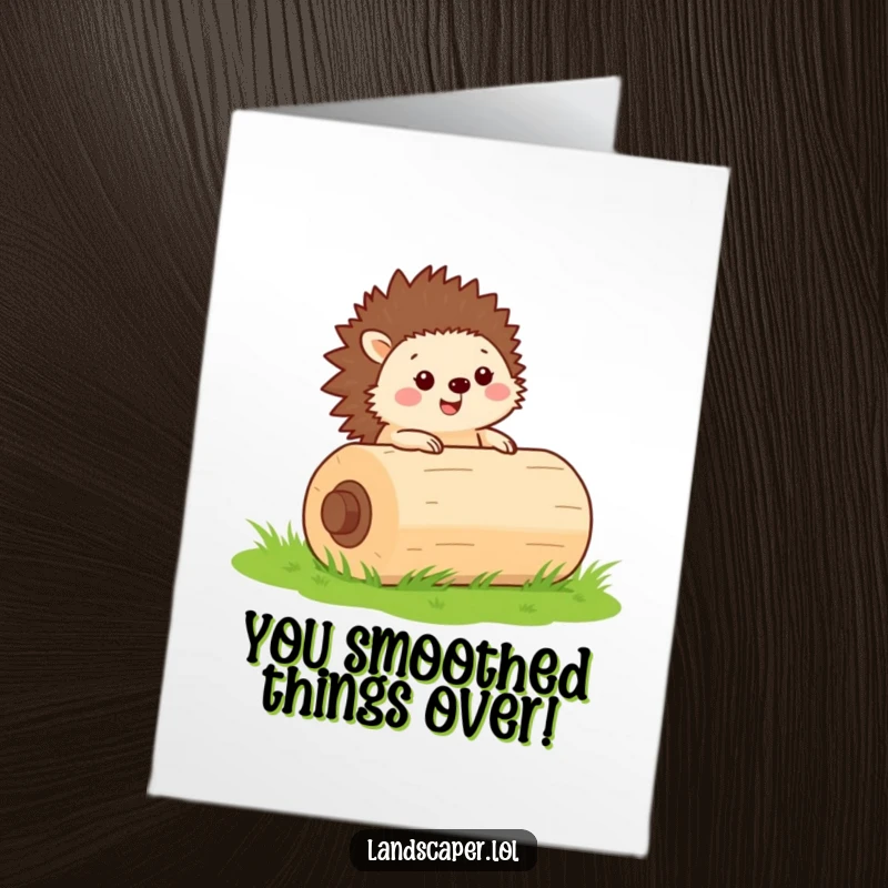 Funny Free Printable Congratulations Card of a cheerful hedgehog rolling a large green lawn roller, signifying steady success.