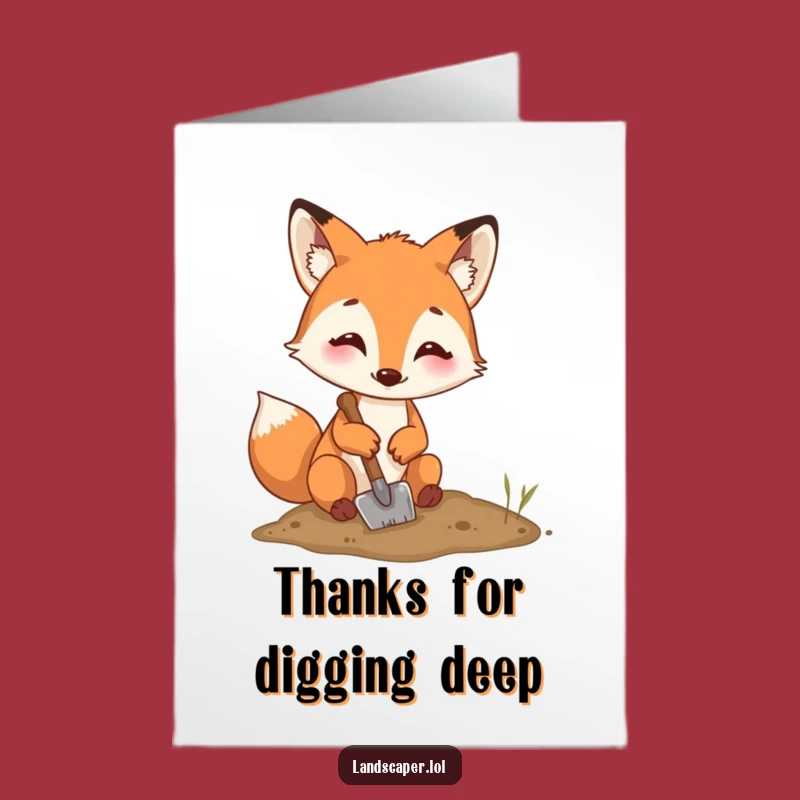 Free Printable Thank You Card: Busy Fox Digging - Funny Downloadable Appreciation Gift