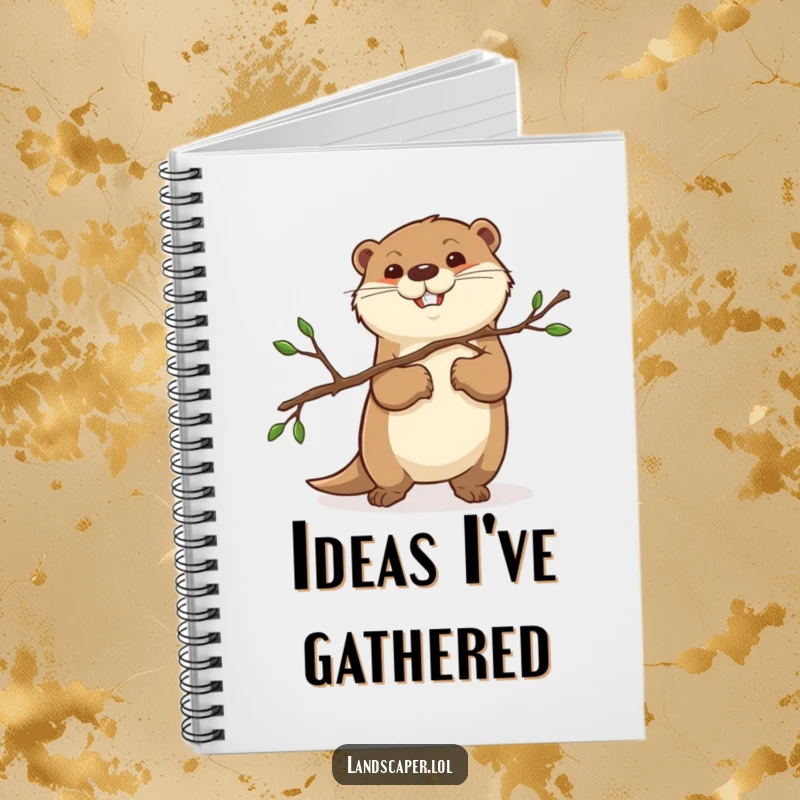 Funny otter with a focused expression, holding a pruned branch. This notebook is ideal for jotting down plans and creative ideas.