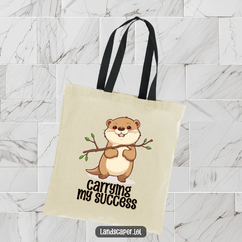 Funny otter with a determined look, carrying a pruned branch. This tote bag is ideal for carrying tools or daily necessities with style.